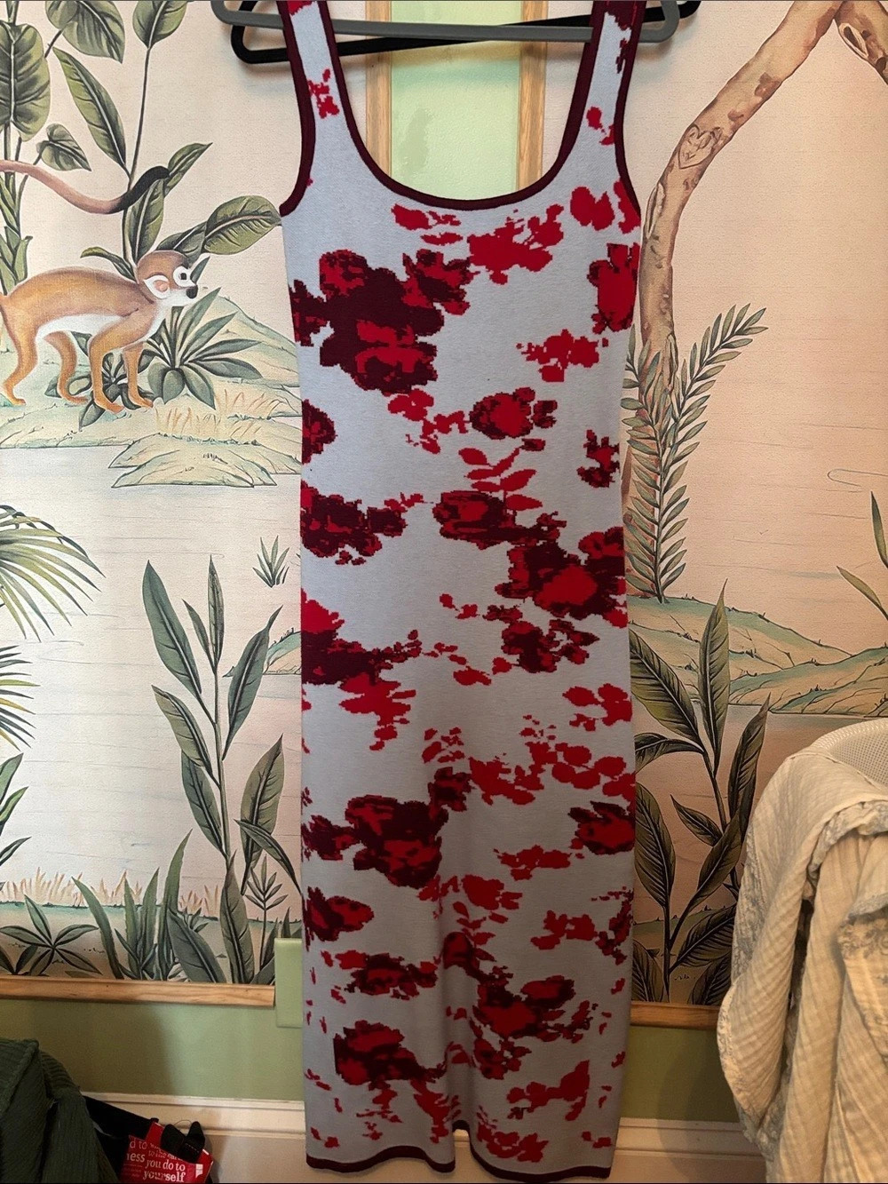 VICI Floral Midi Dress in Gray & Red Medium